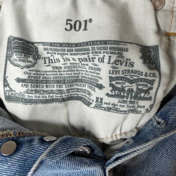 Levi's 501 Blue Distressed Jean Shorts - Picture 9 of 14